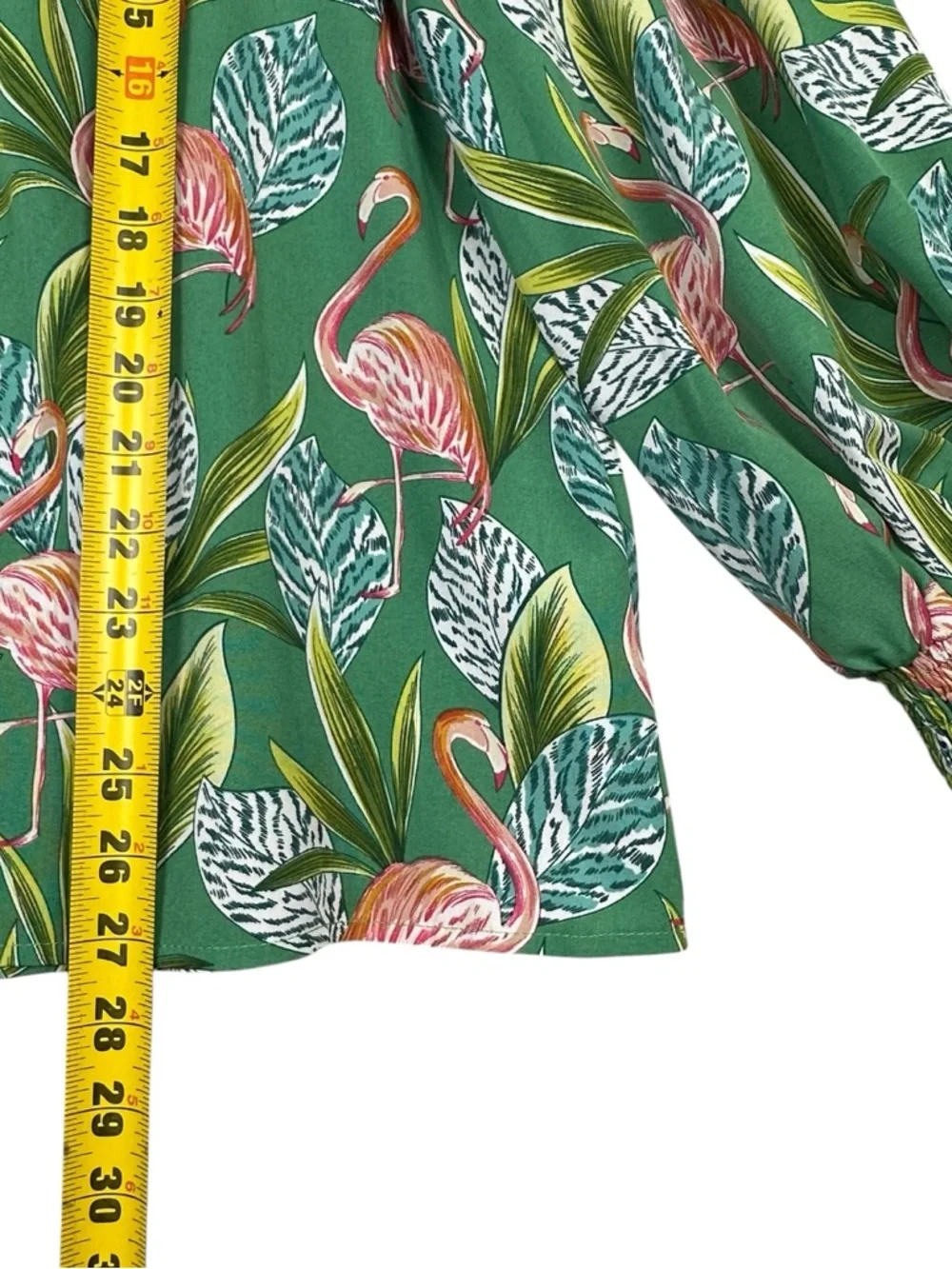 JODIFL Green Blouse with Pink Flamingo Print - Picture 5 of 7